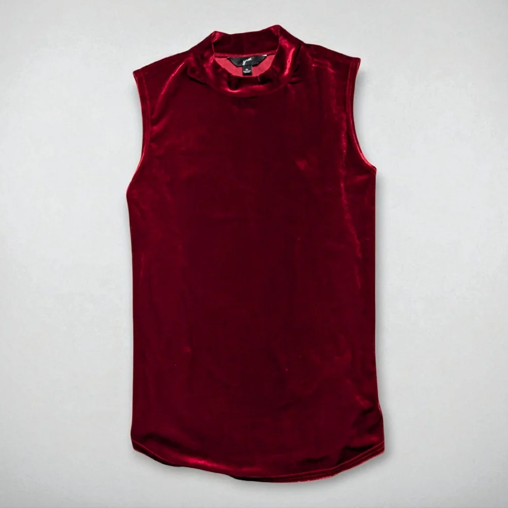 GNW Red Wine Velvet Mock Neck Top XL Sleeveless Holiday Blouse - Picture 1 of 9